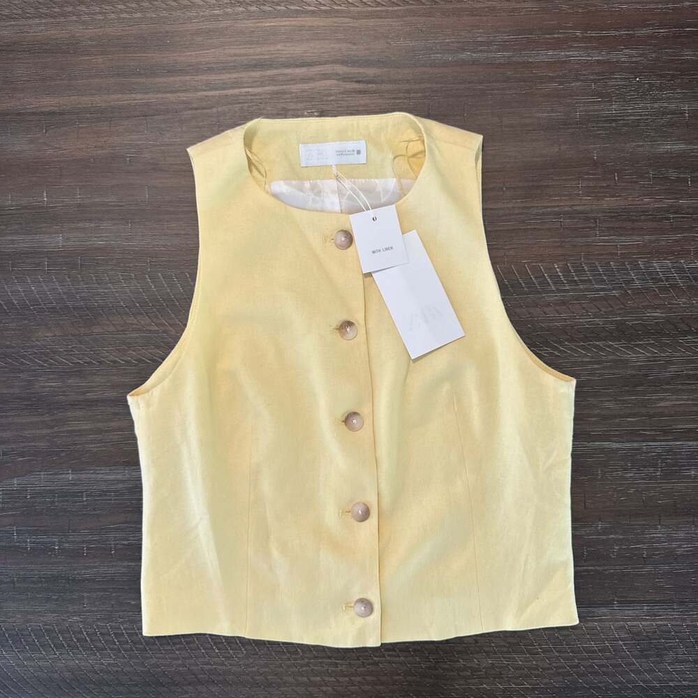 ZARA Linen Vest Top in Dusty Citron - NWT.